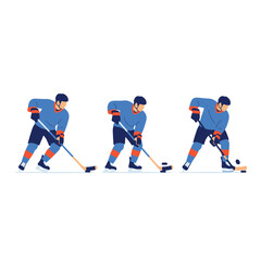 Obraz premium Hockey Player Actions Stages of Puck Handling, Dribbling, and Scoring in Illustrated Style