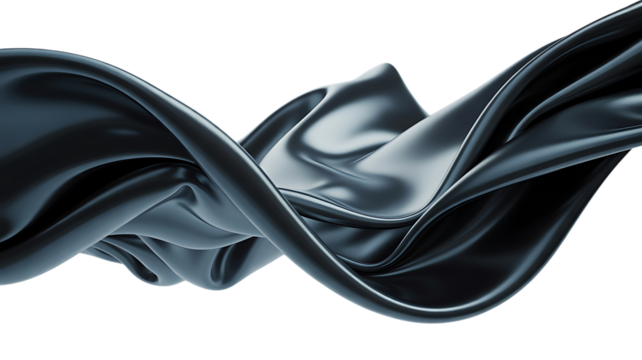 Deep Charcoal Satin Fabric In Motion dark flowing isolated on a transparent background
