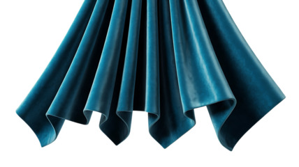 Deep Teal Velvet Fabric Hanging in Vertical Folds blue isolated on a transparent background
