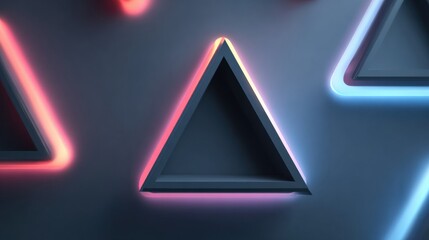 Floating 3d Triangles Create a Soft Neon Glow Against a Dark Minimalist Background With a Central Gap