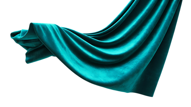 Flowing Teal Velvet Fabric Swirl textile turquoise isolated on a transparent background