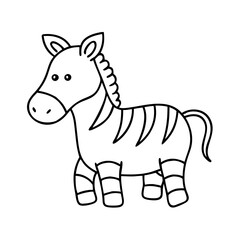 Fototapeta premium A charming and simple black and white outline drawing of a cute cartoon zebra, perfect for childrens coloring books, educational materials, or playful graphic designs