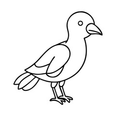 Obraz premium Simple black and white line art illustration of a bird, resembling a crow or raven, standing with a clean and minimalist design