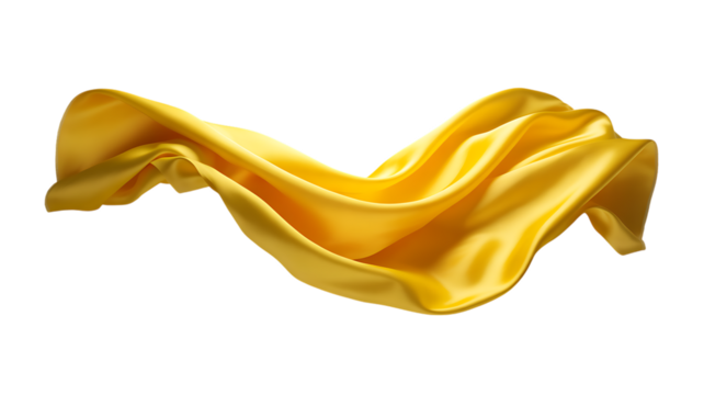 Yellow Silk Fabric Flowing on Black Background draped isolated on a transparent background