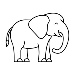 Fototapeta premium Simple black and white line art illustration of a cute elephant, standing sideways with its trunk curved