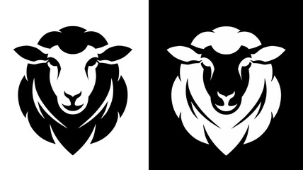 Sheep Head Silhouette: Black and White Animal Logo Vector Illustration