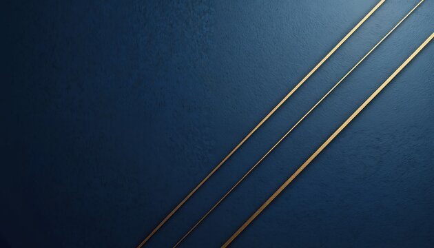 Elegant navy blue backdrop with golden diagonal lines. Sophisticated pattern ideal for modern design projects. Minimalist art background provides copy space. Texture suitable for upscale branding web