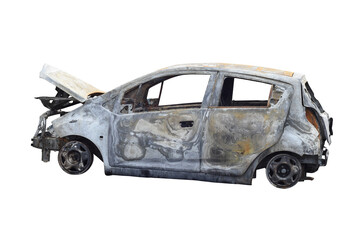 An old broken rusty car isolated on the transparent background