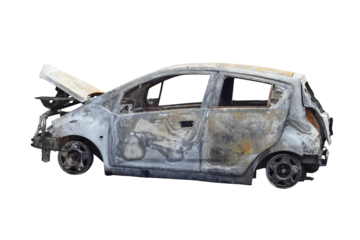 An old broken rusty car isolated on the transparent background
