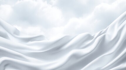 Obraz premium Light white fabric appears to sway gracefully, creating soft waves against a bright sky filled with fluffy clouds. The scene evokes calmness and tranquility in nature.