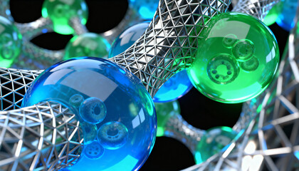 abstract fusion of organic cellular structures and synthetic fiber networks, echoing modern biotech aesthetics  colorful 3d