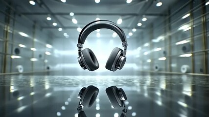 Experience immersive sound with modern headphones floating in a futuristic studio, perfect for audiophiles and music producers seeking studio quality audio