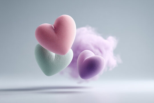 Schwebende Pastellherzen im weichen Traumwolken-Look – romantisches 3D-Design