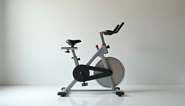 Indoor exercise bicycle with adjustable and handlebars. This stationary bike is designed for cardio workouts at home or gym. Modern fitness equipment for cycling practice.