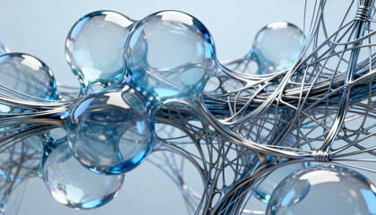 An abstract fusion of organic cellular structures and synthetic fiber networks, echoing modern biotech aesthetics