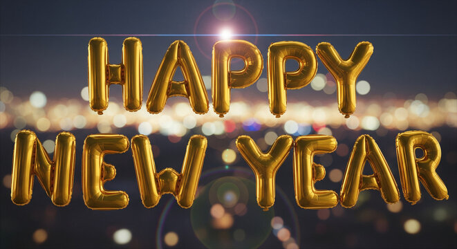 gold happy new year balloons  - Powered by Adobe