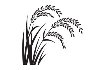Black and white silhouette of rice stalks with grains
