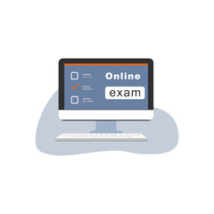 Online exam setting on a computer screen showing options and check marks for student assessments