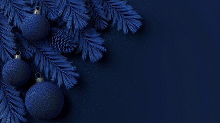 dark blue christmas background with elegant ornaments and fir branch borders