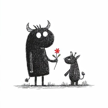 Una imagen que representa un gesto de amistad y generosidad entre dos criaturas fant&aacute;sticas.