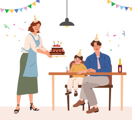 Joyful Family Birthday Party with Cake and Festive Decorations