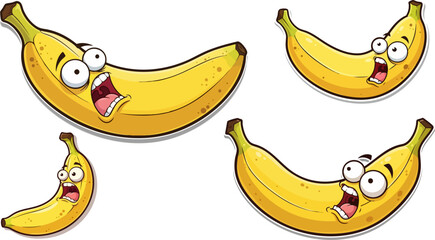 Group of cartoon bananas expressing shock and surprise with exaggerated expressions