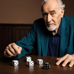 Hand turns dice and changes the expression 'getting older' to 'getting wiser' in front of an old man..