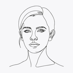 Minimalist portrait of actress drawn with single continuous line, showcasing elegance. Actress portrait of delicate beauty illustrated through flowing lines emphasizing natural features.