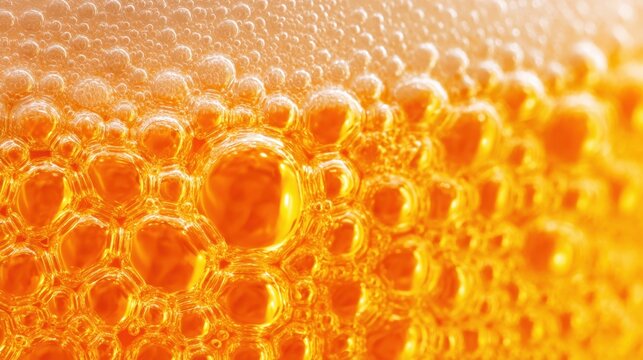 Bubbles form a lively pattern in a bright orange drink served in a clear glass, capturing the essence of a hot summer day. The refreshing beverage invites enjoyment and relaxation.