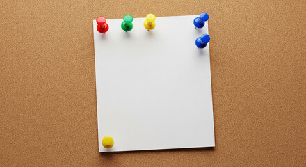 Blank white note pinned to a corkboard, ready for a message or reminder.