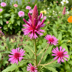 Obraz premium Blooming pink monarda in the garden, Summer