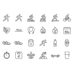 Fototapeta premium Fitness thin line icons black and white vector design 