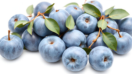 Whole blue plums isolated on white background