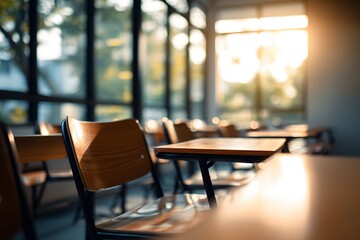 Interior of an Empty Classroom Illuminated by the Sun