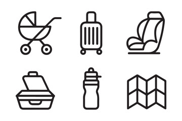 Travel and family essentials icons set