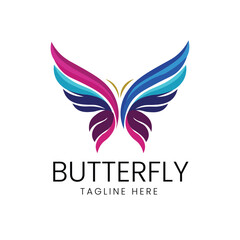 Fototapeta premium Stylized butterfly with colorful, segmented wings, symbolizing beauty, transformation, and freedom Vector logo template