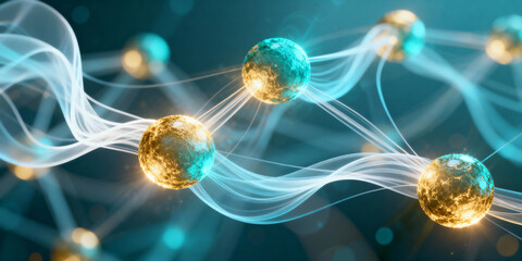 Soft glowing nodes and flowing energy lines representing next-generation energy networks and renewable power distribution