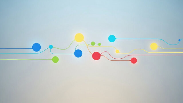 Animated scene of colorful connected circles forming a communication network, smooth lines, unity concept, clean minimalist style. - Powered by Adobe
