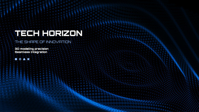 Blue data wave pattern on dark background. Abstract digital technology concept for futuristic design and cyber theme.