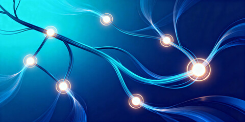 Soft glowing nodes and flowing energy lines representing next-generation energy networks and renewable power distribution