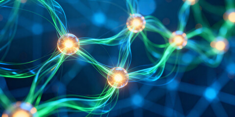 Soft glowing nodes and flowing energy lines representing next-generation energy networks and renewable power distribution