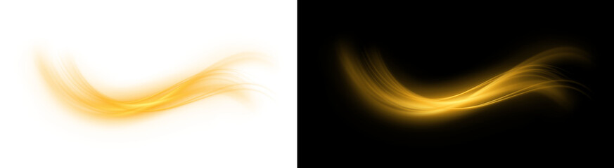 PNG image of Golden abstract brush strokes and light trails create a dynamic and modern design element for graphic design projects and creative compositions on transparent background