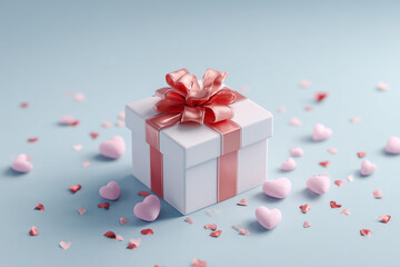 Elegantes Geschenk mit Schleife auf pastellfarbenem Hintergrund &ndash; romantisches Konzept