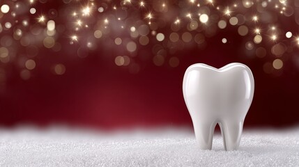 White tooth decoration on sparkling background for dental awareness campaign