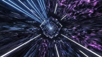 Abstract SciFi Tunnel with Glowing Neon Lines A Hypnotic Journey Through a Futuristic Portal Perfect for Visual Effects and Motion Graphics in Technology and Space Exploration Themes.