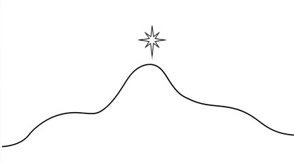 Gold star atop a hill in minimalist line art style representing Epiphany  