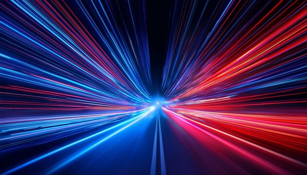 Colorful Light Trails Long Time Exposure Motion Blur Effect Red And Blue Glowing Neon Lights Lines Red Blue Special Effect Speed Police Line