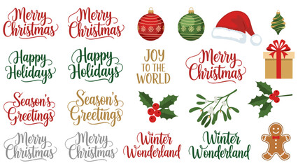 Festive Christmas greetings and holiday elements collection for unique seasonal designs