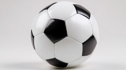 Classic black and white soccer ball on a plain background