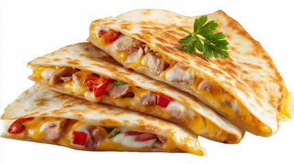 Delicious quesadillas with chicken, cheese, and fresh vegetables